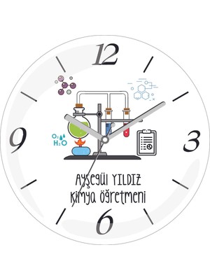 Kişiye Özel Kimya Öğretmeni Test Sonuç Çap 30 Bombeli Gerçek Cam Duvar Saati