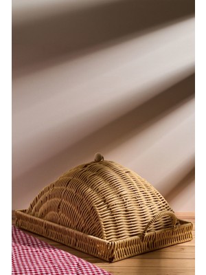 Kapağıyla Şık Dikdörtgen Fanus, Kahverengi, Hasır Görünümlü Plastik Tepsi 15251