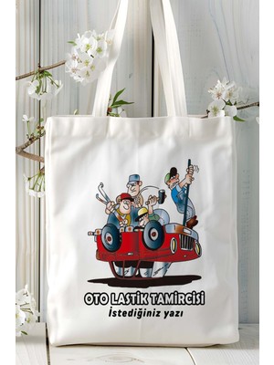 Art Hediye Oto Lastik Tamircisi Baskılı Bez Omuz Çantası Kişiye Özel Model 5
