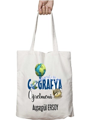 Kişiye Özel Coğrafya Öğretmeni Dağ Iki Tarafı Kalıcı Baskılı Yıkanabilir Çanta
