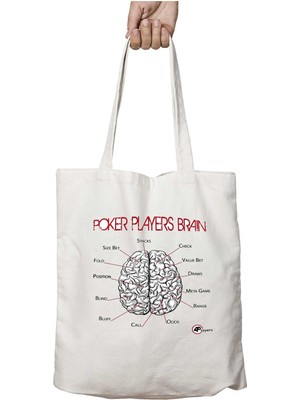 Poker Players Brain Iki Tarafı Kalıcı Baskılı Yıkanabilir Okul Plaj Omuz Bez Çantası