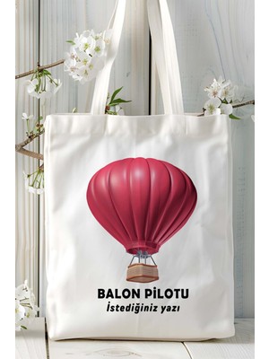 Balon Pilotu Baskılı Bez Omuz Çantası Kişiye Özel Model 5