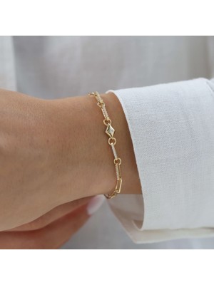 Nisera Minimal Taş Tasarım Altın Bileklik