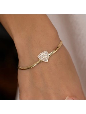 Trapez Taş Üçgen Tasarım Altın Bileklik