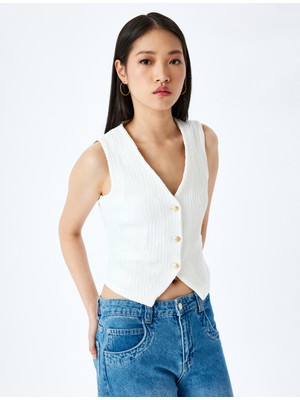 Koton Düğme Detaylı Kolsuz V Yaka Slim Fit Yelek