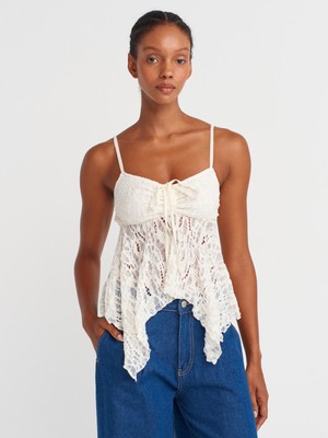 31917 Askılı Dantel Top-Ekru