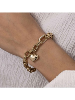 Kalp Charm Beyaz Mineli Altın Bileklik