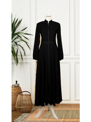 9201 Kol Ucu Lastikli Beli Şerit Detaylı Mevlana Model Ferace Qys 9201 Ferace #23-03#