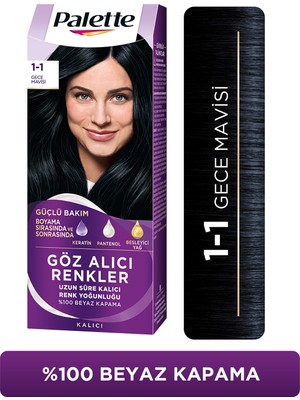 Palette Göz Alıcı Renkler 1-1 Gece Mavisi Pentanol & Besleyici Yağ İçeren Saç Boyası 115 ml