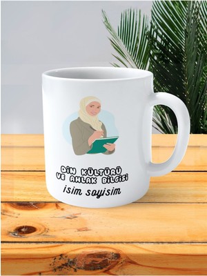 Din Kültürü Ahlak Öğretmeni Baskılı Kupa Bardak Isimli Kişiye Özel Başörtüsü Tesettür