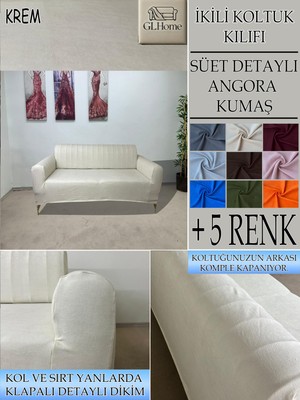 Süet Detaylı Angora Kumaş Çift Kişilik Komple Giydirme 2'li Kanepe, Bohem, Vb Model Koltuk Kılıfı