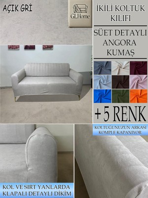 Süet Detaylı Angora Kumaş Çift Kişilik Komple Giydirme 2'li Kanepe, Bohem, Vb Model Koltuk Kılıfı