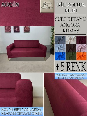 Süet Detaylı Angora Kumaş Çift Kişilik Komple Giydirme 2'li Kanepe, Bohem, Vb Model Koltuk Kılıfı