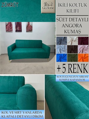 Süet Detaylı Angora Kumaş Çift Kişilik Komple Giydirme 2'li Kanepe, Bohem, Vb Model Koltuk Kılıfı