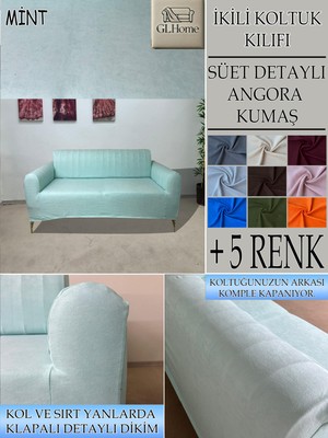 Süet Detaylı Angora Kumaş Çift Kişilik Komple Giydirme 2'li Kanepe, Bohem, Vb Model Koltuk Kılıfı