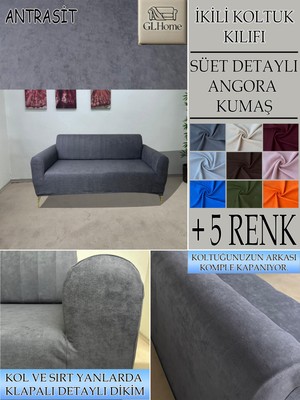 Süet Detaylı Angora Kumaş Çift Kişilik Komple Giydirme 2'li Kanepe, Bohem, Vb Model Koltuk Kılıfı