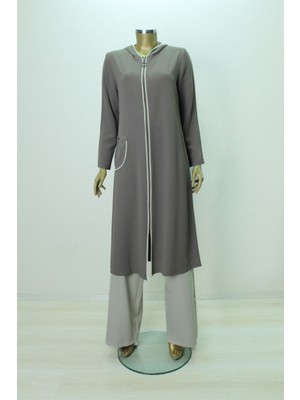 1002 Kolu Biyeli Önden Fermuarlı Kapişonlu Kap Qys Giy Çık Kap #24-05#