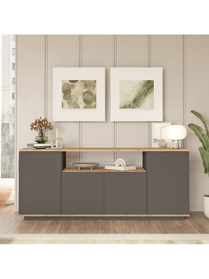 Aven Konsol 180CM 4 Kapaklı Raflı Çam-Antrasit AVE15-AA
