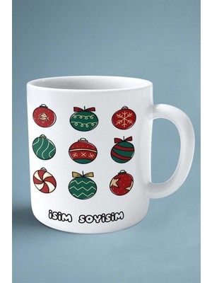 2024 Yılbaşı Noel Isimli Baskılı Kupa Bardak Yılbaşı Topları