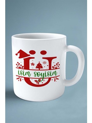 Ü Harfi Yeni Yıl Noel Yeniyıl Isimli Baskılı Kupa Bardak Çift Taraflı Kişiye Özel Model 25