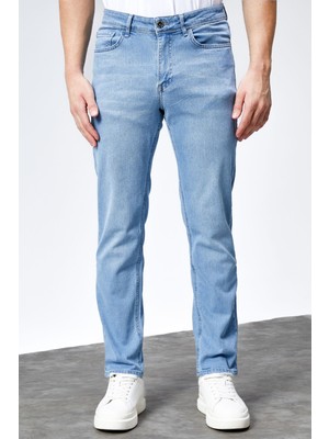 Halat's Erkek RİCARDO Buz Mavi Taşlamalı Regular Fit Likralı Jean Kot Pantolon