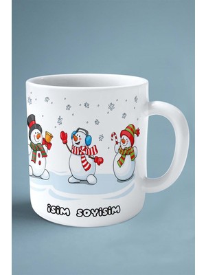 2024 Yılbaşı Noel Isimli Baskılı Kupa Bardak Kar Kristal Kulaklık Kardan Adam