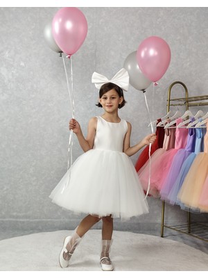 Kız Çocuk Ada Model Abiye Beyaz Elbise