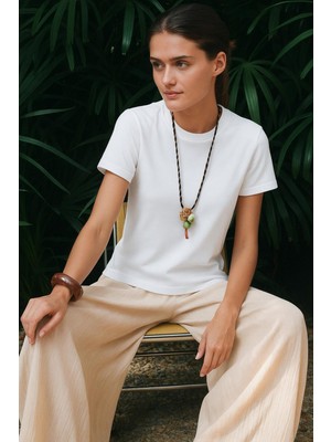 Basic Bisiklet Yaka Yumuşak Dokulu  T-Shirt