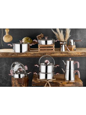 Aryıldız King İdeal 20 Parça Cam Kapak Çelik Çeyiz Seti - Rose Gold