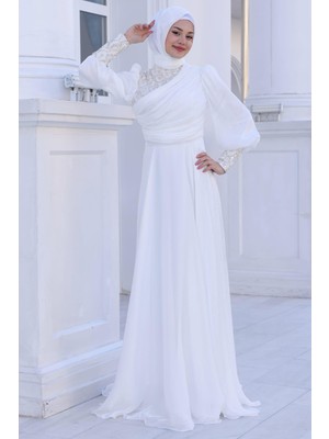 Yağmur Tesettür Abiye Ekru