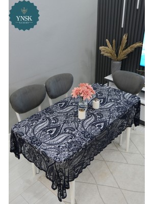 YNSK Fransız Çiçek Desenli Dantel Güpür Masa Örtüsü – Vintage Şık Salon & Yemek Masası Örtüsü | Çeyizlik Dekoratif Masa Örtüsü