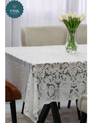 YNSK Fransız Çiçek Desenli Dantel Güpür Masa Örtüsü – Vintage Şık Salon & Yemek Masası Örtüsü | Çeyizlik Dekoratif Masa Örtüsü