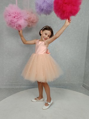 Kız Çocuk Abiye Elbise Ada, Somon Etek Incili,tütü Elbise