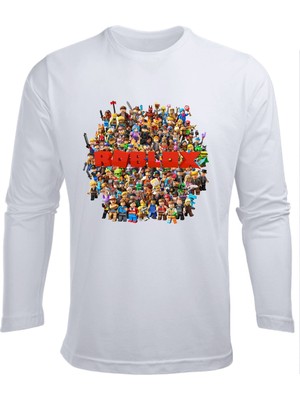 Uzun Kollu Roblox Karakterleri Bulunan Efendioğlu Design Tasarımı Pamuklu Çocuk Tişört