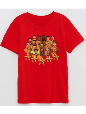 Illustrasyon 5 Yıldız Çizim Baskılı Sarı Kırmızı Şampiyon Ekip Pamuklu Efendioğlu Design T-Shirt