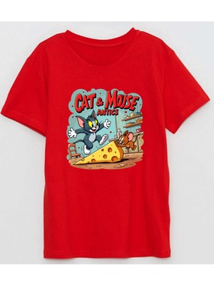 Cat&mouse Antics Baskılı Pamuklu Çocuk Tshirt
