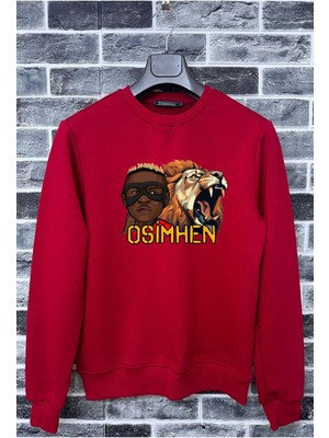 Kapüşonsuz Aslan Osmhn Baskılı Pamuklu Şardonsuz Sweatshirt