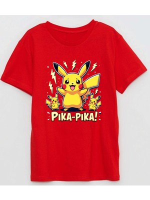 Pika Pika Pikachu Baskılı Pamuklu Çocuk Tshirt