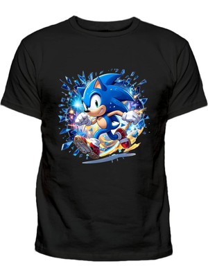 Super Sonic Koşan Şekilde Karakterl Baskılı Çocuk Pamuklu Tişört