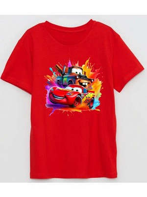 Şimşek Mcqueen ve Mater Baskılı Renkli Pamuklu Çocuk Tişört