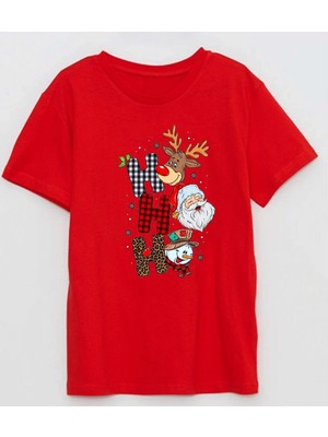 Efendioğlu Design Hohoho Baskılı Yıl Çocuk Tişört Kısa Kollu Erkek Çocuk Pamuklu Regular Kalıp Kırmızı