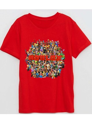 Roblox Yuvarlak Şekilde Karakterleri Baskılı Çocuk Pamuklu Tişört