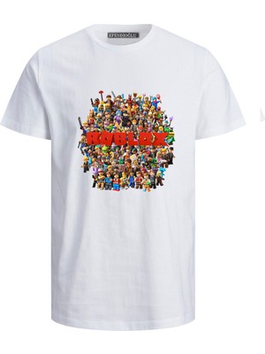 Roblox Yuvarlak Şekilde Karakterleri Baskılı Çocuk Pamuklu Tişört