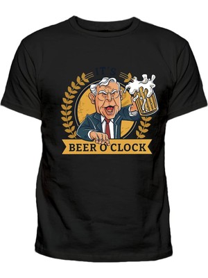 Beer O'clock Baskılı Bira Baskılı Pamuklu Tişört