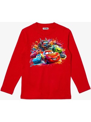 Efendioğlu Design Uzun Kollu Şimşek Mcqueen Arabaları Baskılı Çocuk Pamuklu Tişört