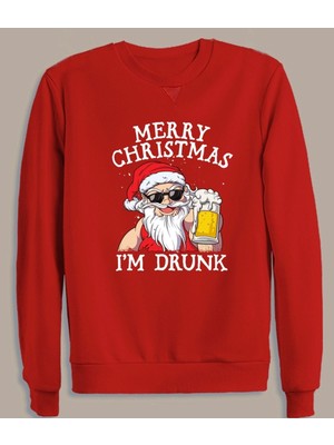 Drunk Merry Christmas Baskılı Erkek Yeniyıl Sweatshirt
