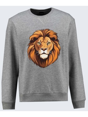 Aslan Baskılı Pamuklu Erkek Sweatshirt