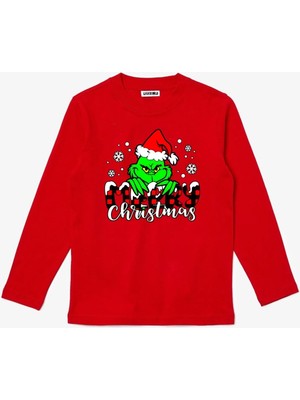 Uzun Kollu Merry Christmas Grinch Baskılı Grinchmas Baskılı Yenil Yıl Çocuk Pamuklu Tişört