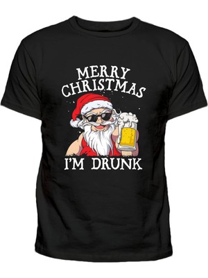 Marry Christmas Baskılı Bira Yeni Yıl Yetişkin Pamuklu Tişört