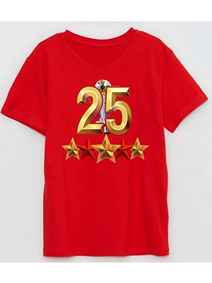 Kupa 25 Altında 5 Yıldız Baskılı Pamuklu Yetişkin Tişört